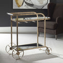 Uttermost Carrinho Antique Brass Bar Cart – antique brass frame with two mirror shelves (38.25″W × 16.25″D × 36.25″H) 