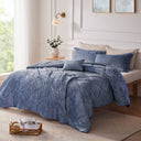 Felicia - Velvet Queen Duvet Cover Set With Throw Pillow - Blue