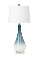 Glass Table Lamps With White Empire Shade (Set of 2) - Blue And White