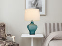 26" Glass Table Lamp With White Empire Shade - Aqua