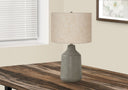 Concrete Urn Table Lamp With Beige Drum Shade - Gray - HomeRoots - Table Lamps - Elite Enclave Home