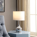 19" Bedside Table Lamp With White Drum Shade - Silver