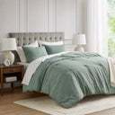 Mina - Full/Queen Waffle Weave Textured Comforter Set - Sage Green