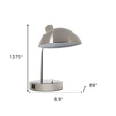 Desk Table Lamp With Gray Bowl Shade - Silver