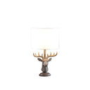 Stag Bust Table Lamp With White Drum Shade - Antiqued Bronzed