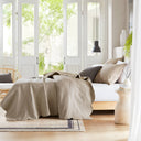 Tuscany - 3 Piece Full/Queen Reversible Scalloped Edge Quilt Set - Khaki
