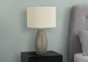 24" Round Table Lamp With Ivory Drum Shade - Gray - HomeRoots - Table Lamps - Elite Enclave Home