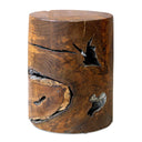 Uttermost Rafe Wooden Accent Stool – Silver / Woodtone – handcrafted teakwood with silver-finished accents and natural wood grain