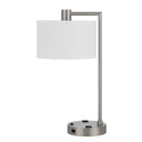 Metal Desk USB Table Lamp With White Drum Shade - Nickel