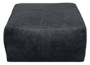 Distressed Leather Pouf Ottoman - Black
