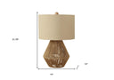 Rattan Geometric Table Lamp With Beige Drum Shade - Brown - HomeRoots - Table Lamps - Elite Enclave Home