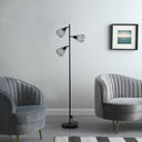 Three Light Tree Floor Lamp With Black Metal Cage Shade - Black - HomeRoots - Floor Lamps - Elite Enclave Home