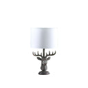Stag Bust Table Lamp With White Drum Shade - Antiqued Bronzed