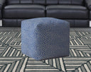 Canvas Polka Dots Pouf Cover - Blue / White