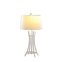 Bamboo Design Table Lamp With Off - White Drum Shade - Silver - HomeRoots - Table Lamps - Elite Enclave Home