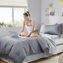 Logan - Twin/Twin Long Striped Comforter Set - Blue/Gray