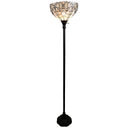 14" x 14" x 62" Traditional Shaped Floor Lamp With White Stained Glass Bowl Shade - Brown