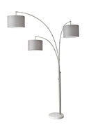 Three Light Adjustable LED Tree Floor Lamp With Gray Drum Shade - White - HomeRoots - Floor Lamps - Elite Enclave Home