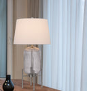 Glass Round Table Lamp With White Empire Shade - Nickel