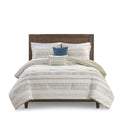 Fraser - 5 Piece Full Printed Seersucker Comforter Set With Throw Pillows - Taupe Multi