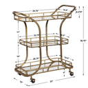 Uttermost Stassi Gold Serving Cart – hand-forged iron frame with antiqued gold finish and three mirrored tray-style shelves