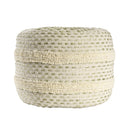 Cotton Blend Round Striped Pouf Ottoman - Ivory And Green