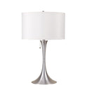 28" Metal Bedside Table Lamp With White Shade - Silver