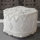 Uttermost Uriah Ivory Pouf – handwoven wool-cotton blend with bohemian raised pattern and fringed edges 