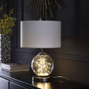 Translucent Glass Globe LED Table Lamp With Drum Shade - Nickel White