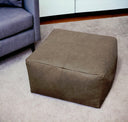 Brown Distressed Leather Pouf Ottoman - Gray