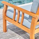 33" Eucalyptus Slat Wood Outdoor Accent Chair With Aqua Cushion - Natural