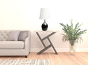 Gourd Table Lamp With White Tapered Drum Shade - Black And Silver