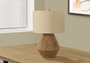 Rattan Geometric Table Lamp With Beige Drum Shade - Brown - HomeRoots - Table Lamps - Elite Enclave Home