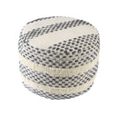 Cotton Blend Round Striped Pouf Ottoman - Ivory And Blue
