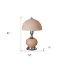 Bedside LED Table Lamp With Pink Bowl Shade - Silver