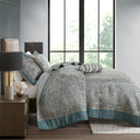 Aubrey - 5 Piece Queen Jacquard Bedspread Set With Throw Pillows - Blue
