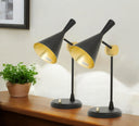 Metal Geometric Desk Table Lamps With Black And Gold Cone Shade (Set of 2) - Black