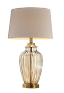 Metal Bedside Table Lamp With Tan Shade - Bronze