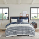 Mila - King 3 Piece Duvet Cover Set With Tufting - Navy