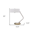 Metal Two Light Lantern Desk USB Table Lamp With White Drum Shade - Brown