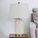 Metal Table Lamp With White Drum Shade - Ivory