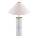 Metal Bedside Table Lamp With Beige Empire Shade - White