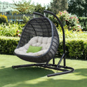 Aluminum Indoor Outdoor Swing Chair With Beige Cushion - Beige And Black