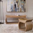 Uttermost Connor Elm Accent Stool – Light Brown – handcrafted reclaimed elm wood with scooped seat and natural grain variations
