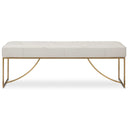 Uttermost Swale Ivory Leather Bench – ivory top-grain leather seat with diamond tufting & brushed brass stainless steel base