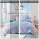 Cassiopeia - Watercolor Tie Dye Printed Quilt Set With Throw Pillow - Light Blue