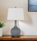 Ceramic Round Table Lamp With Empire Shade - Stone White