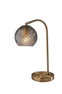 Metal Desk Lamp With Light Gray Swirl Globe Shade - Antiqued Brass - HomeRoots - Table Lamps - Elite Enclave Home