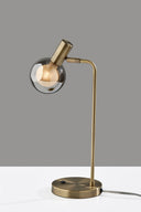 Metal Cylinder Desk Table Lamp With Gray Globe Shade With Starling LED Bulb - Antiqued Brass - HomeRoots - Table Lamps - Elite Enclave Home