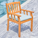 35" Eucalyptus Slat Wood Outdoor Accent Chair With Aqua Cushion - Natural